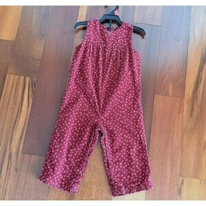 Y2K GYMBOREE TODDLER GIRLS MAROON CORDUROY FLORAL BUBBLE ROMPER OVERALLS 18-24M